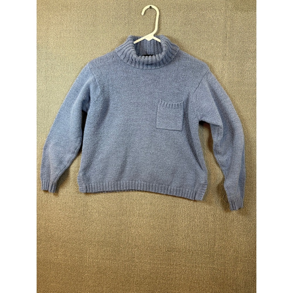 Jeanne Pierre Sweater Womens P Blue Excellent Turtleneck Ribbed Cotton Blend